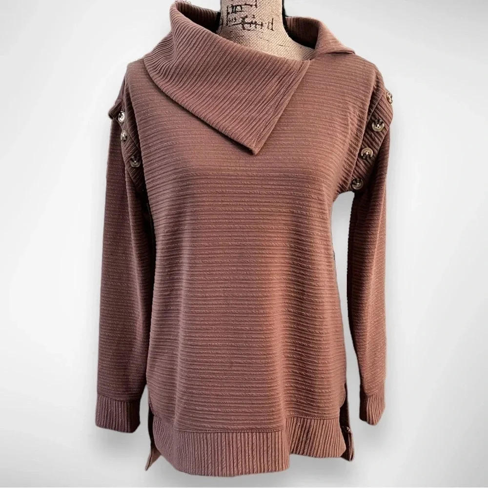 NEW YORK LAUNDRY‎ Women's Tan Cowl Neck Ribbed Tunic Small | EUC